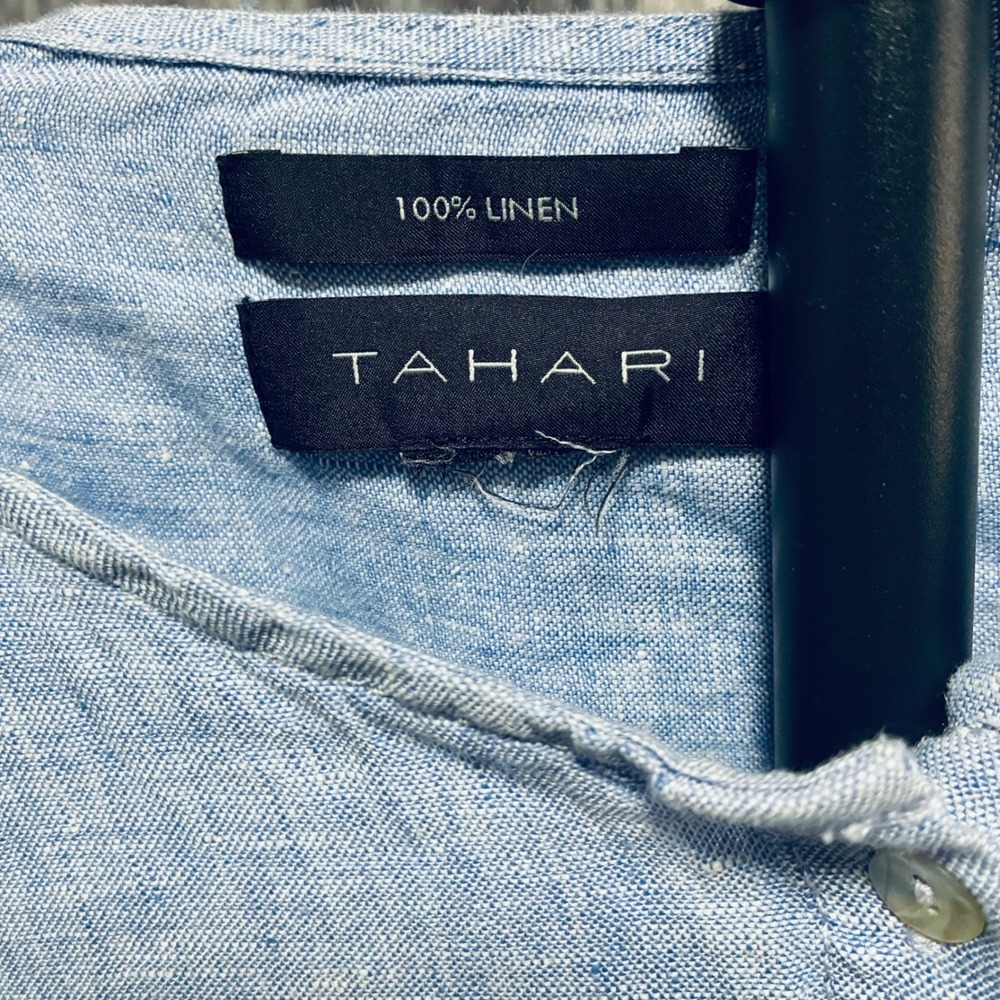 Tahari 100% Linen Long Sleeve Button Up Blue Top NO SIZE TAG SEE MEASUREMENTS - Picture 4 of 8